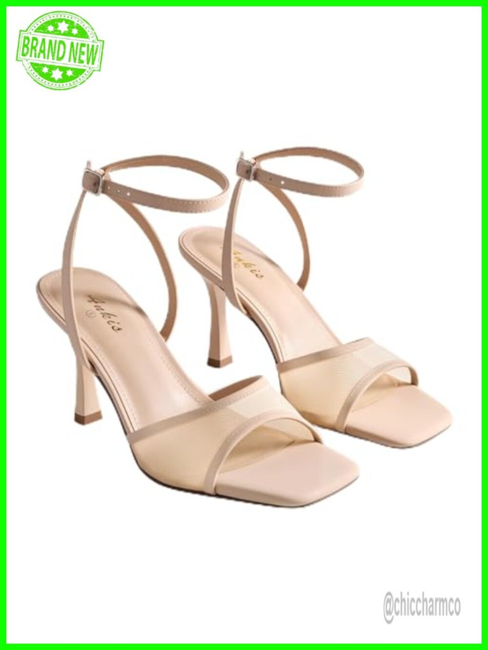 Ankis Kitten Heel Strappy Sandals for Women Faux Leather & Mesh Open Toe Ankle